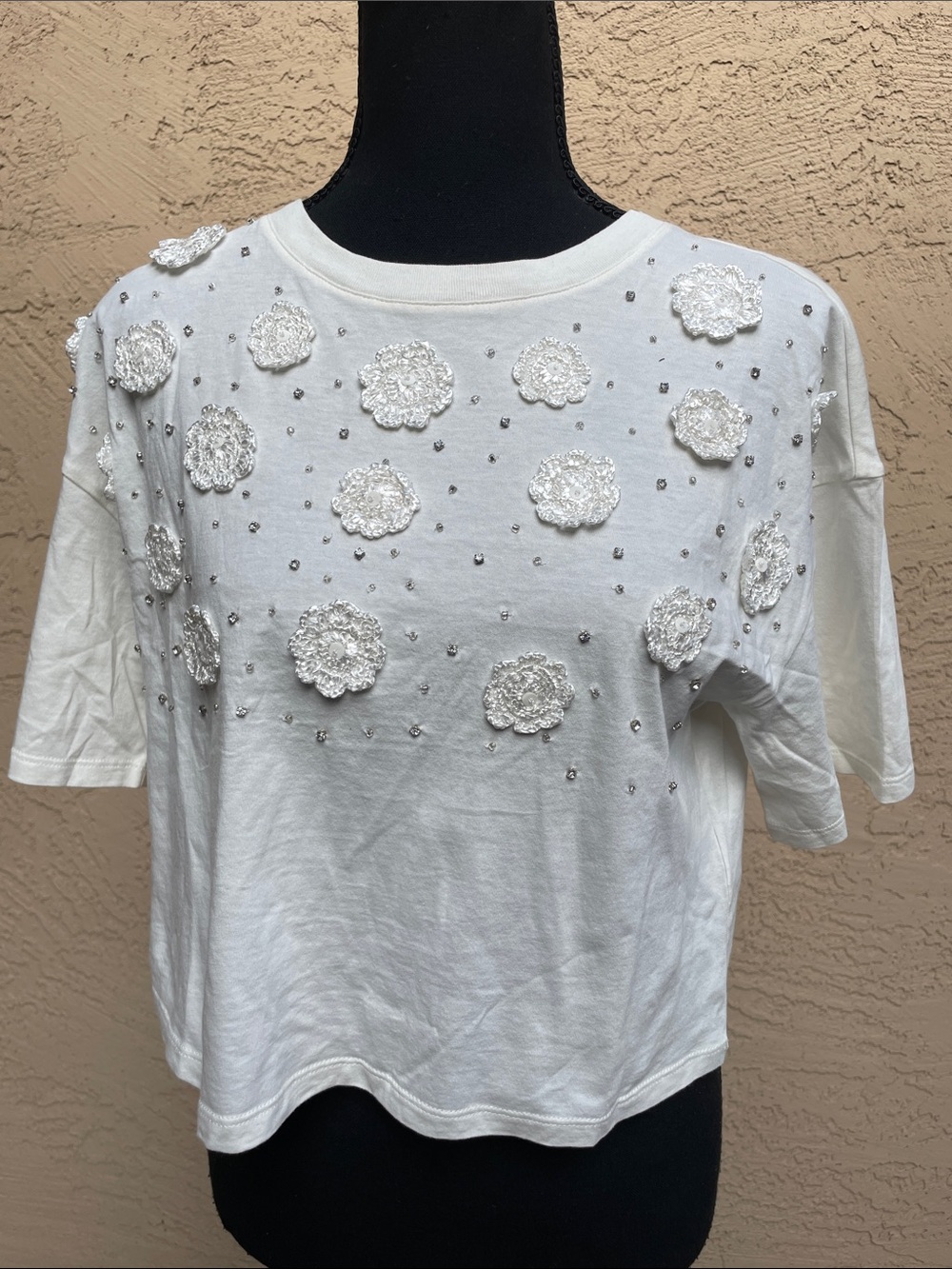 NWT J. Crew Ivory Embroidered Floral Appliqué Crop Top